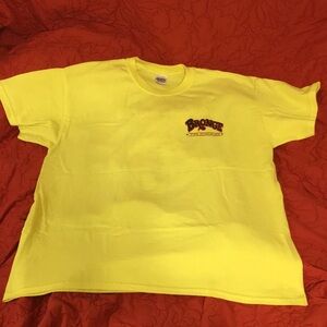 Gildan Tshirt with fun logo. Large. Safety yellow.